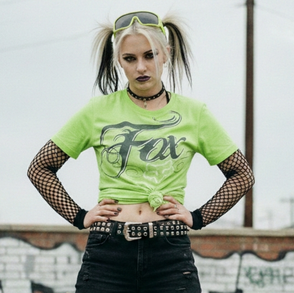 Fox Racing S Vintage Y2K Skater Grunge Punk Motocross Graphic T-Shirt Stretch